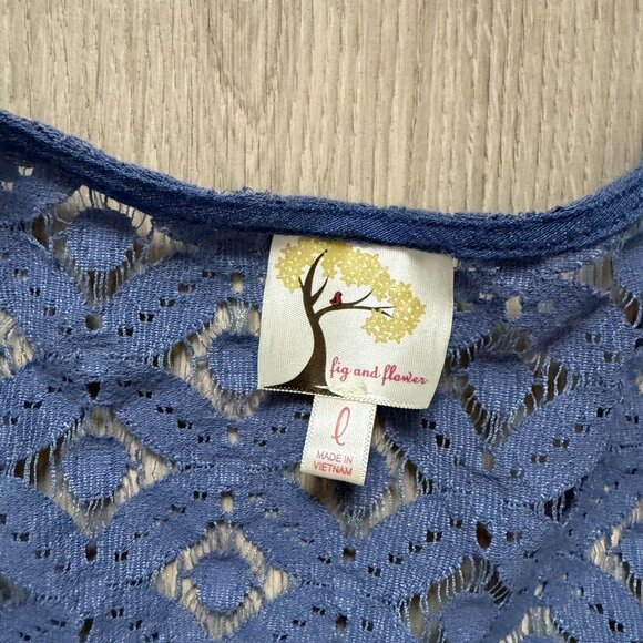 Anthropologie Fig & Flower Blue Embroidered Button-Up Short Sleeve Top L - Picture 6 of 6